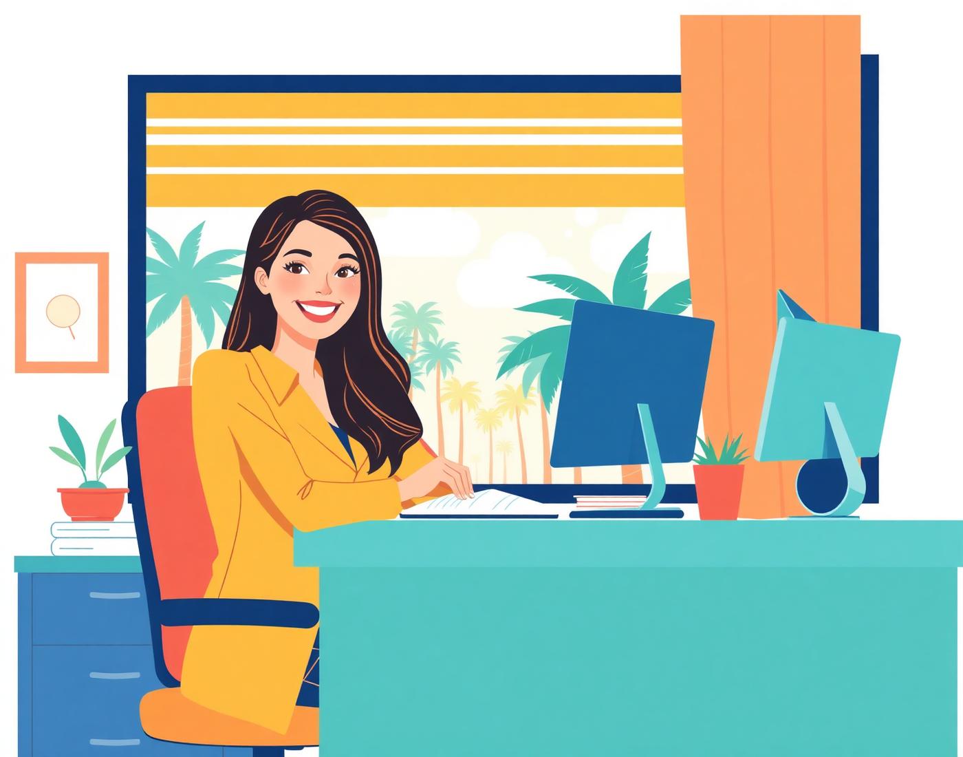 Friendly tax advisor at her sunny Florida desk